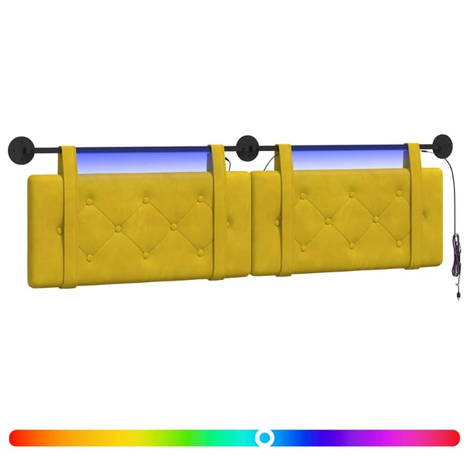 vidaXL - Hangend - hoofdbord - Met - LED-verlichting - Geel - Fluweel