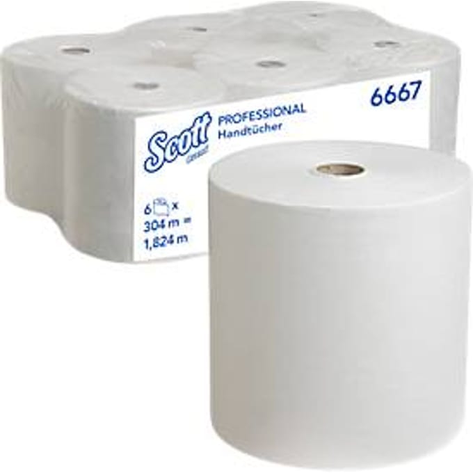 Scott® papierrollen 6667, scheurvast, 1-laags, 6 rollen á 304 m, wit