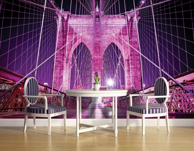 Brooklyn Bridge New York Pink Photo Wallcovering