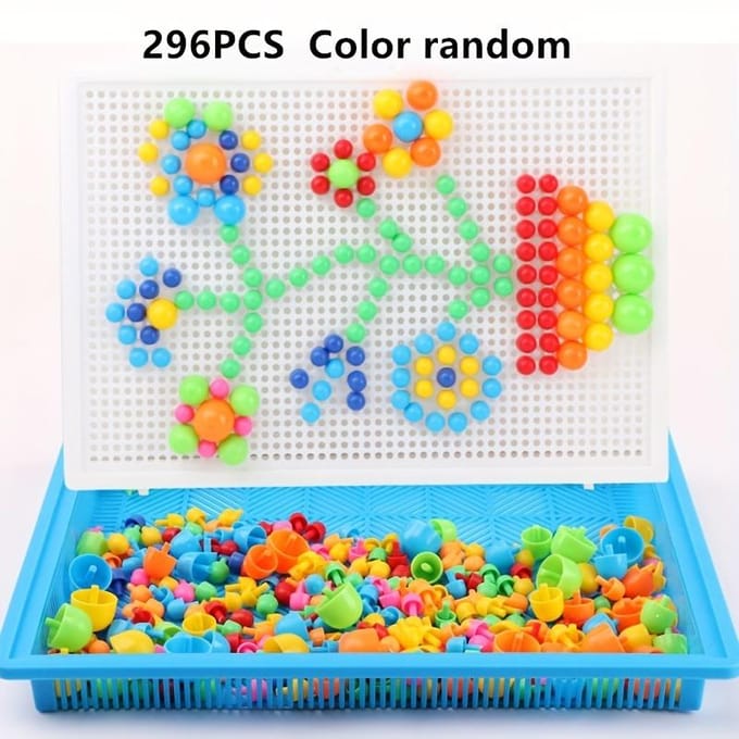 Pegboard Kit Leren-Gericht STEM Speelgoed Creatieve DIY Bouwblokken met Levendige Kralen & Stoppers Interactieve Puzzel blue