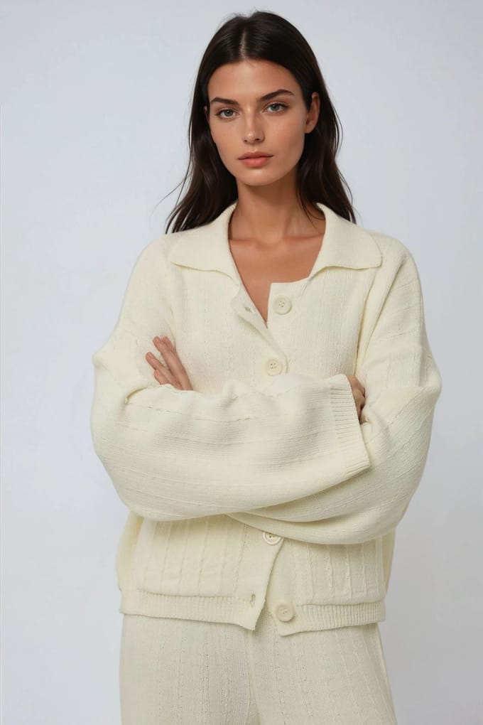 Getextureerde Trui Cardigan met Knopen