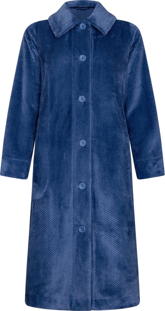 Blauwe duurzame badjas met knopen - fleece - Blauw - Maat - S