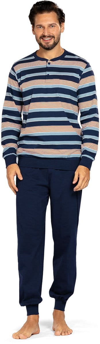 Comte - Heren Pyjama - 100% Katoen - Blauw gestreept - Maat M