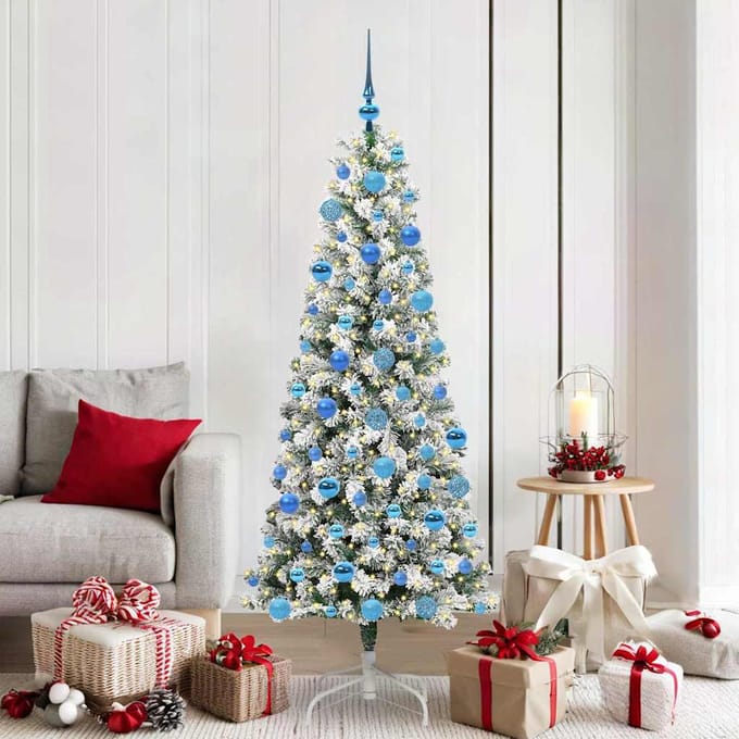 vidaXL - Kunstmatige - Hinged - Kerstboom - 300 - LED's - Groen - en - Wit - 180 - cm
