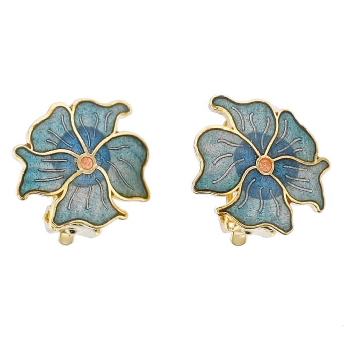 Behave - Oorclips dames - bloemmotief - blauw - 2 cm