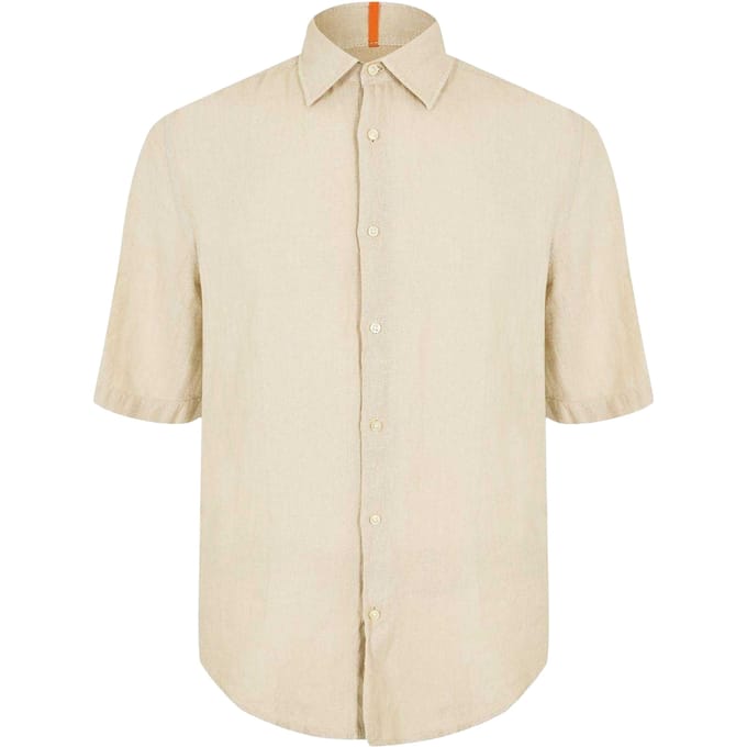 Boss Heren Linnen Overhemd Met Korte Mouwen (Licht Beige)