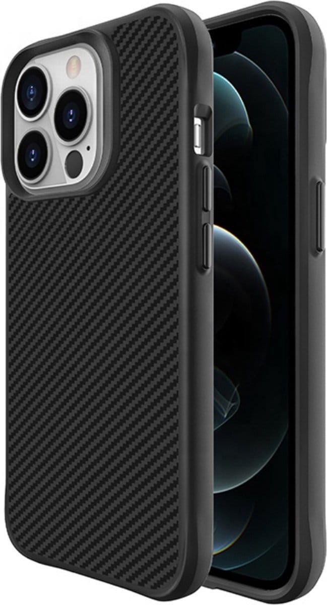 Smartphonica Carbon Fiber Hoesje voor iPhone 12 Pro Max - Zwart geschikt voor iPhone 12 Pro Max