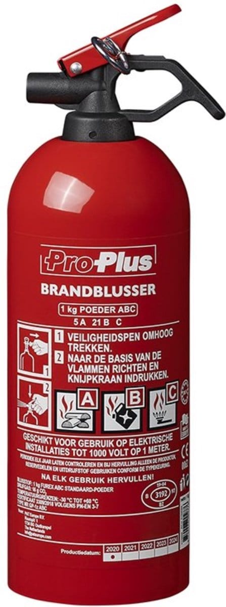 ProPlus Universele poederbrandblusser - 1 kilo - vorstbestendig - geschikt voor auto, boot en caravan
