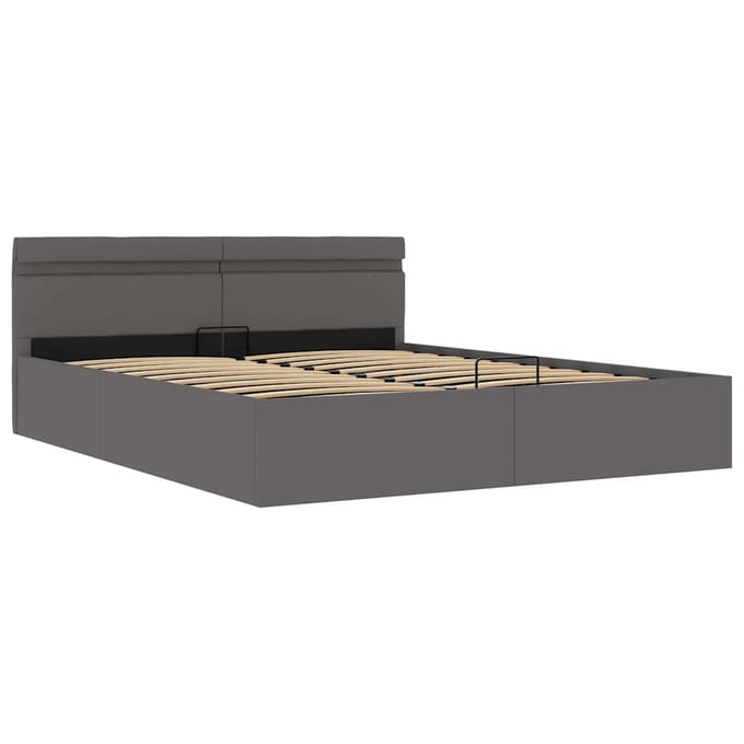 vidaXL - Bedframe - met - opslag - hydraulisch - LED - kunstleer - grijs - 160x200 - cm