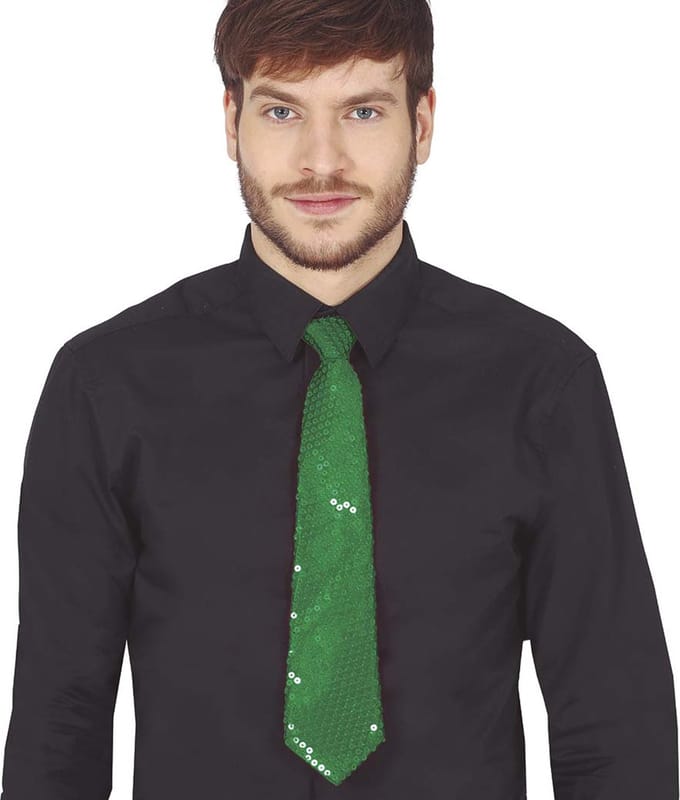 Fiestas Guirca Carnaval verkleed stropdas met pailletten - groen - polyester - volwassenen