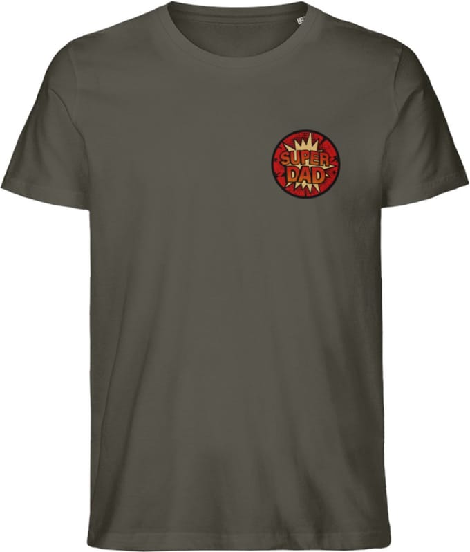 Heren T Shirt - Super Vader Pappa - Korte Mouw - Khaki Groen - M