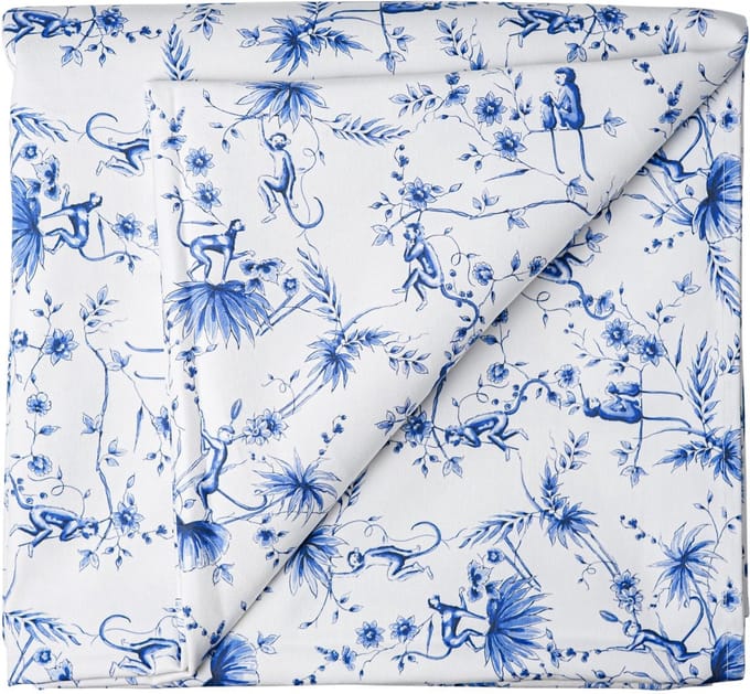 Heinen Delfts Blauw - Tafelkleed Aapjes - Wit - Katoen - 140 x 260 cm