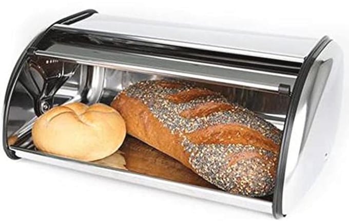 Stainless Steel Bread Bin with Roll Lid - 36 x 23 x 15 cm