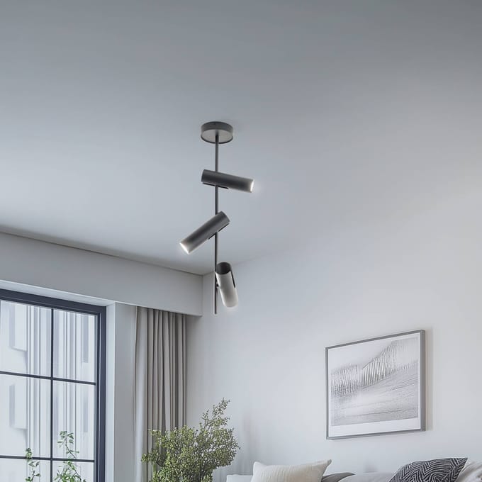 SIGMA Plafondspot Leda 3, antraciet, 3-lamps, staal, hoogte 76 cm