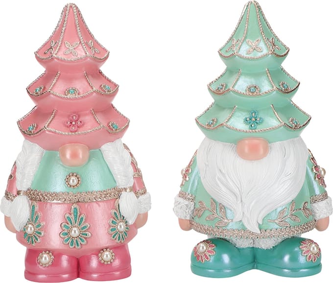 Viv! Christmas Kerstbeeld - Luxe Gnooms met Kerstboomhoed - set van 2 - pastel - 26cm