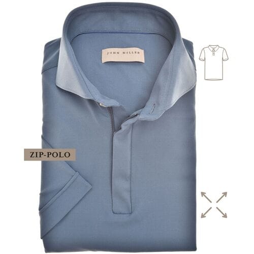 John Miller Slim-Fit Hyperstretch Short Sleeve Zip-Polo Midden Blauw / male