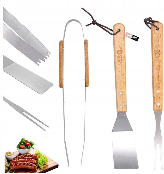 Grillaccessoires Set: Tang, Spatel & Vork van Roestvrij Staal