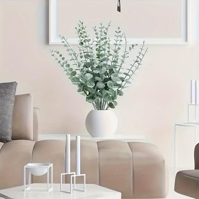 24 STUKS Kunstbloem Eucalyptus Blad Stelen, Herfst Decoratie Nep Planten Bruiloft DIY Bloemstuk 24pcs gray