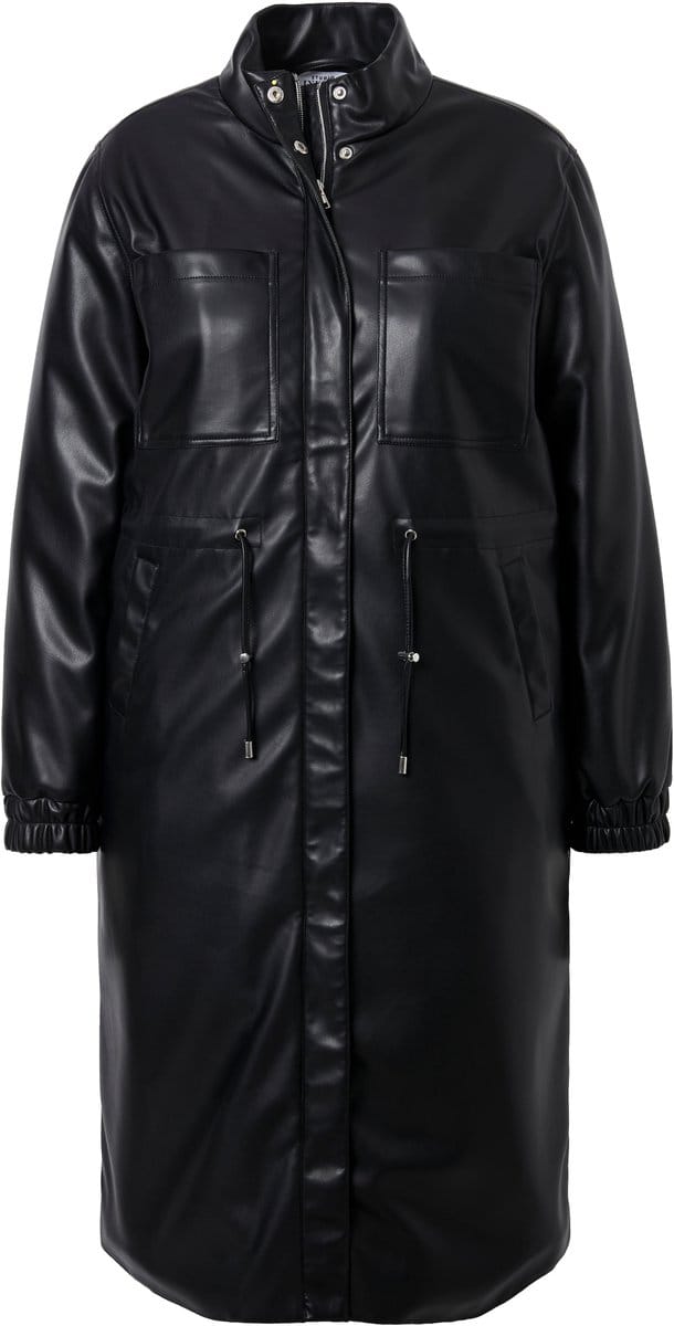 Studio Untold - Dames - Jas leerlook taille met trekkoord - Zwart - Maat 42+