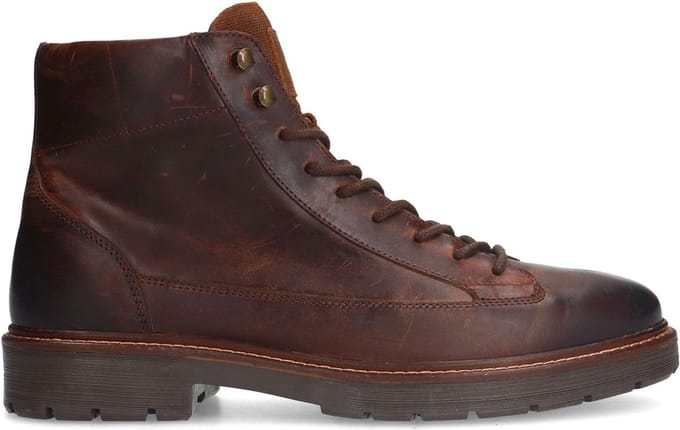 Manfield - Heren - Bruine leren veterboots - Maat 45