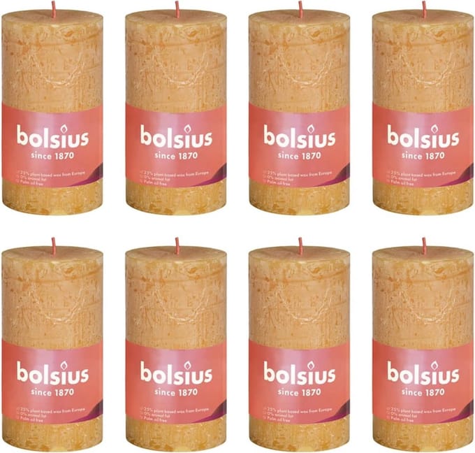 Bolsius Stompkaarsen Shine 8 st rustiek 100x50 mm honinggeel