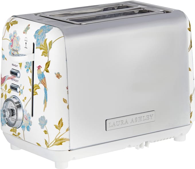 Laura Ashley 2-Scheiben-Toaster – 7 Einstellungen – Krümelschublade – Warmhalterost – Elveden Weiß
