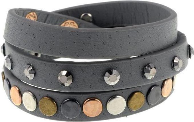 Behave - Grijze wikkelarmband met studs - Boho urban stijl