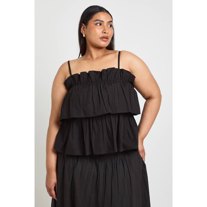 boohoo Dames Plus Gelaagde Gerimpelde Poplin Top | Zwart | Maat: 46