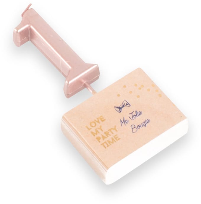 ARTYFETES - Verjaardagskaars cijfer 1 roségoud 4,3 cm met prikker