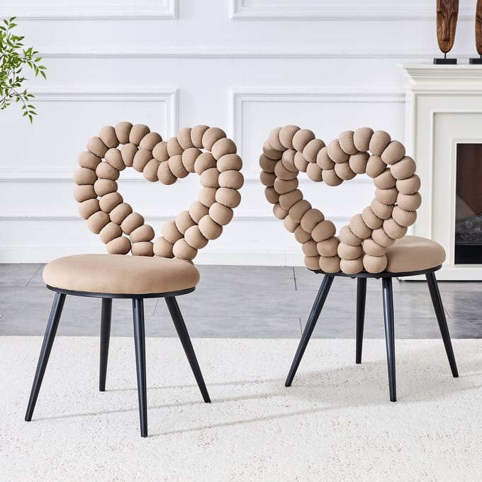 MODENUIT Eetkamerstoel - Set Van 2 - Rugleuning Met Uitsparing - Voor Eetkamer En Woonkamer - Fluweel Camel