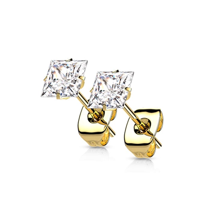 Oorbellen titanium prong vierkant wit 0.8x6x3 - goud - LMPiercings