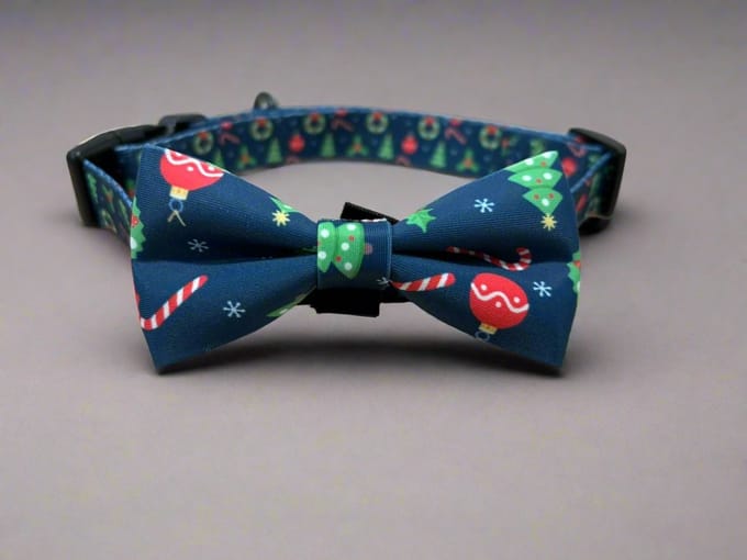 Cavlicious® Hondenhalsband - halsband hond Kerst - blauw - met strik - jongen - M