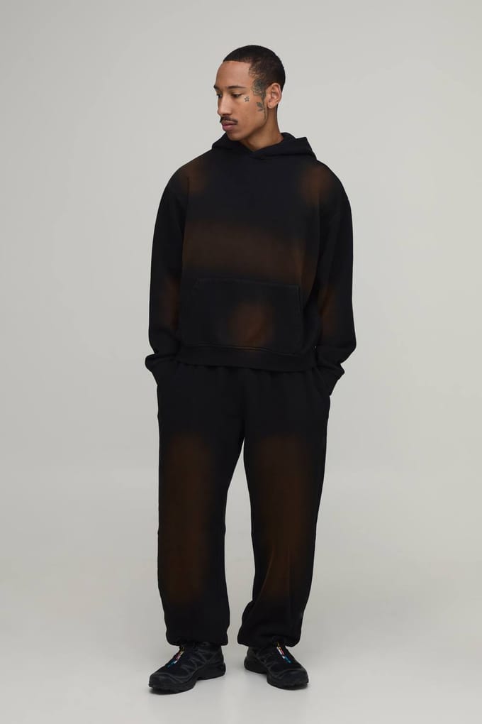 Oversized Boxy Spray Washed Trainingspak | Black | Size Medium