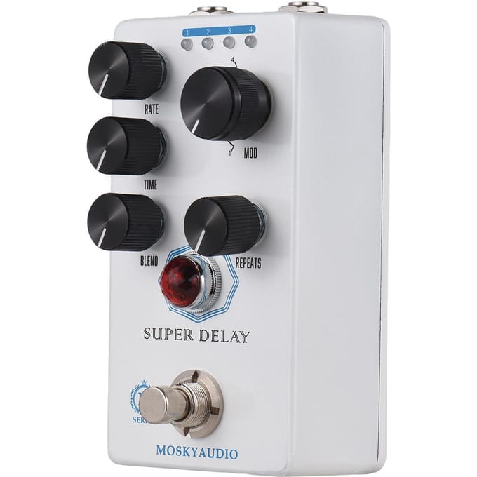 MOSKYAUDIO SUPER DELAY Gitaar Delay Effectenpedaal Blend/Time/Rate/Repeats/4-Mode Knop DC 9V 6.35mm wit