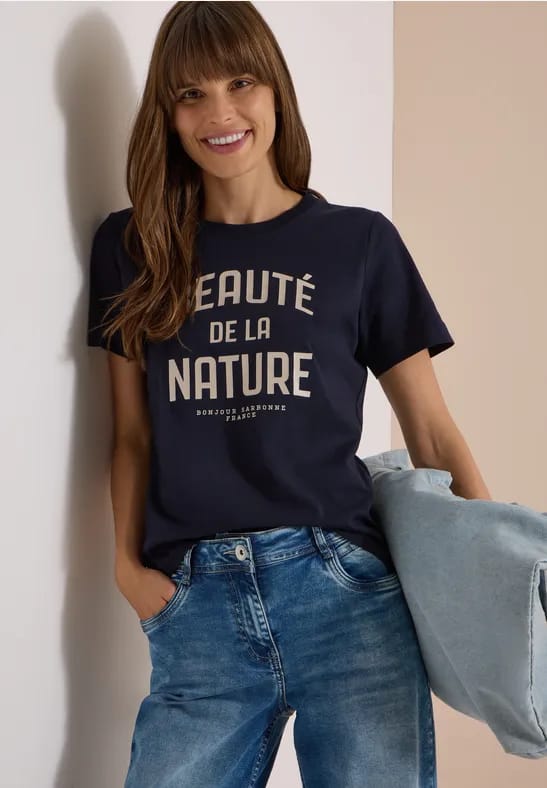 Shirt met ronde hals en tekst