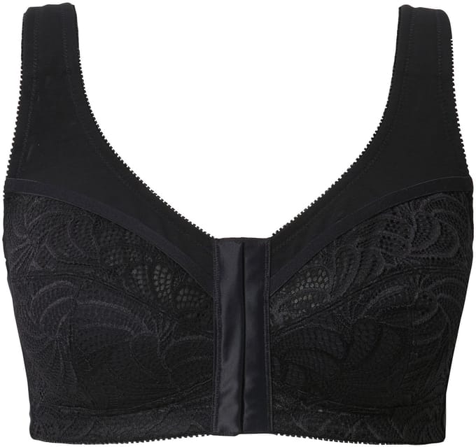 Ulla Popken - Dames - Ontlastingsbeha voorsluiting zonder beugel - Zwart - Maat 85D