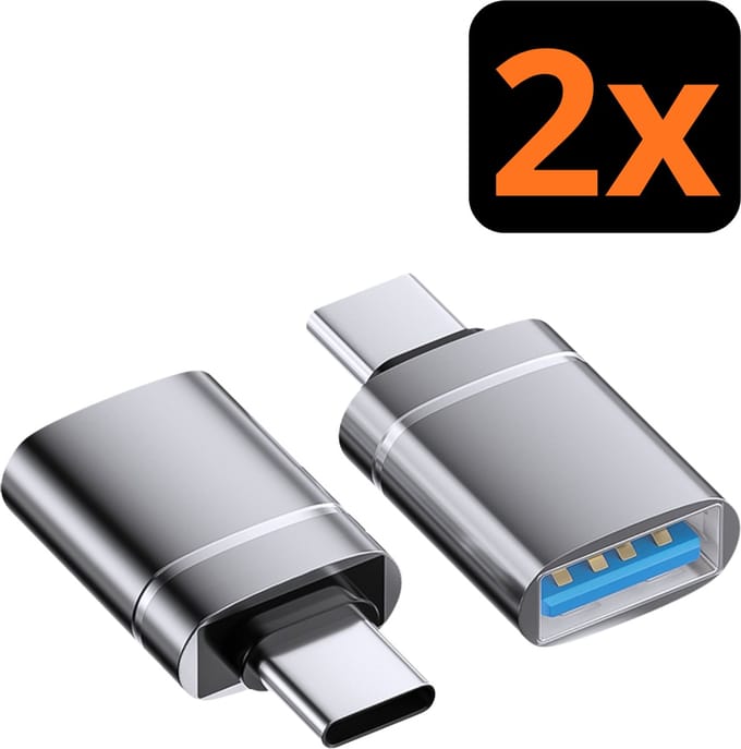 Nereb - 2x USB naar USB-C Adapter – 2-Pack – USB-A naar USB-C Converter – USB-C Female - USB-A