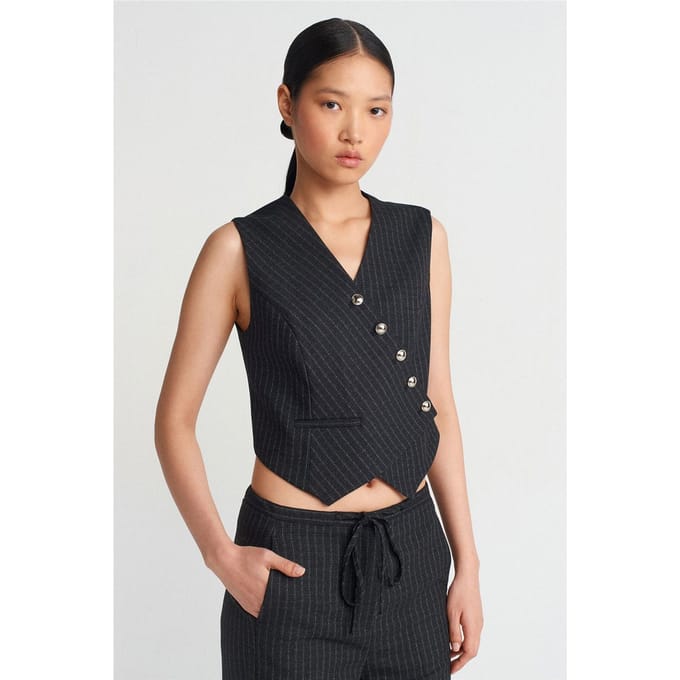 Gestreepte Cropped Vest met Knopenaanpassing