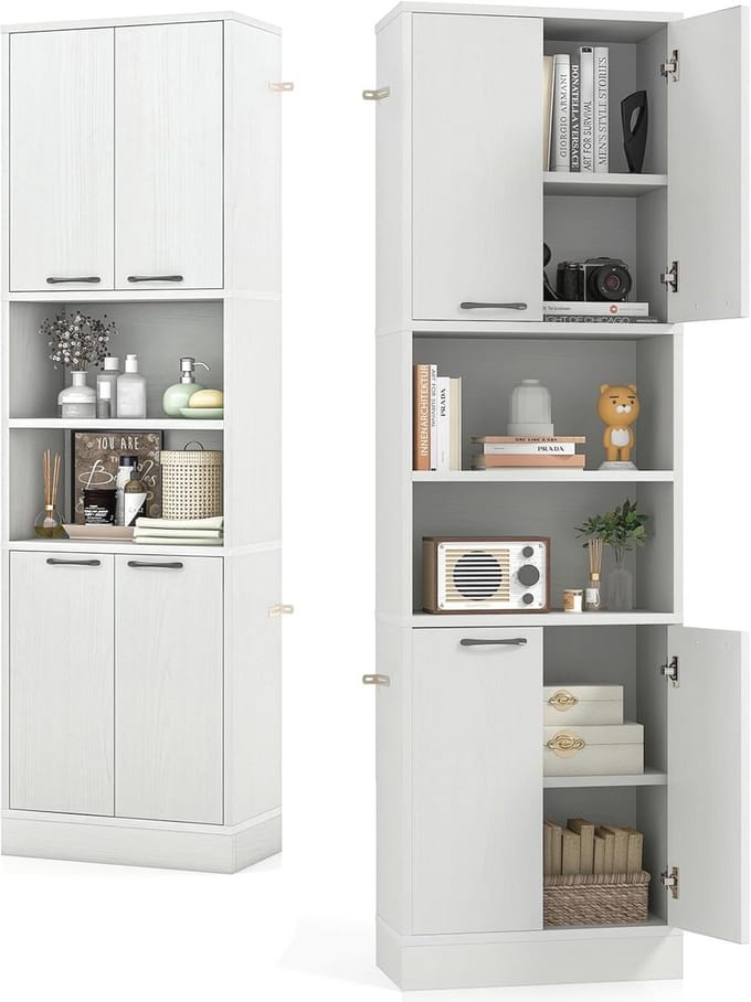 Hoge Keukendressoir met 2 Deurkasten en Open Planken - Multifunctionele Opbergkast 56 x 30 x 190 cm