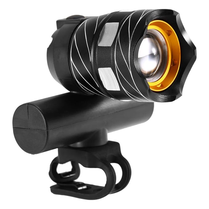 Zoombare LED Oplaadbare Fietskoplamp Fiets USB Lamp+Draaibare Bevestiging gray