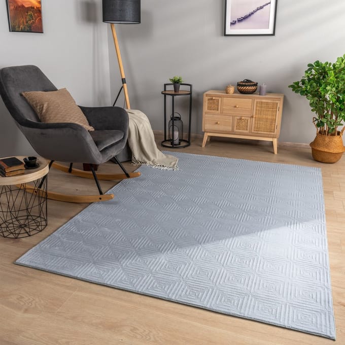 Woonkamertapijt eetkamer kortpolig geometrisch uiterlijk Skandi Boho effen kleuren 60 x 100 cm Rechthoek 60 x 100 cm Rechthoek grijs