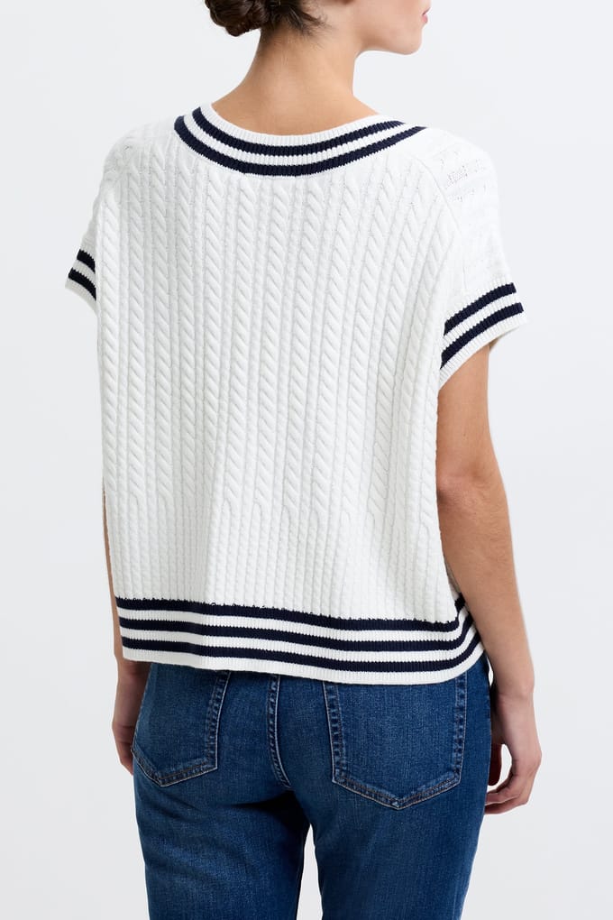 French Connection Babysoft Cable Knit V-neck Tank Vest Winter Wht/duch Blue Größe: S | Strickpullover Outlet | Damen | Blau