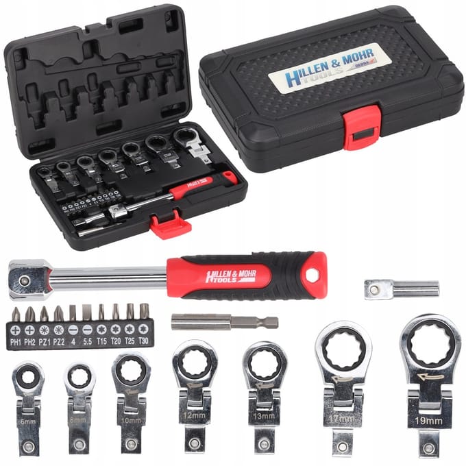 Hillen&Mohr ringsleutelset met ratel en bits (6-19 mm)