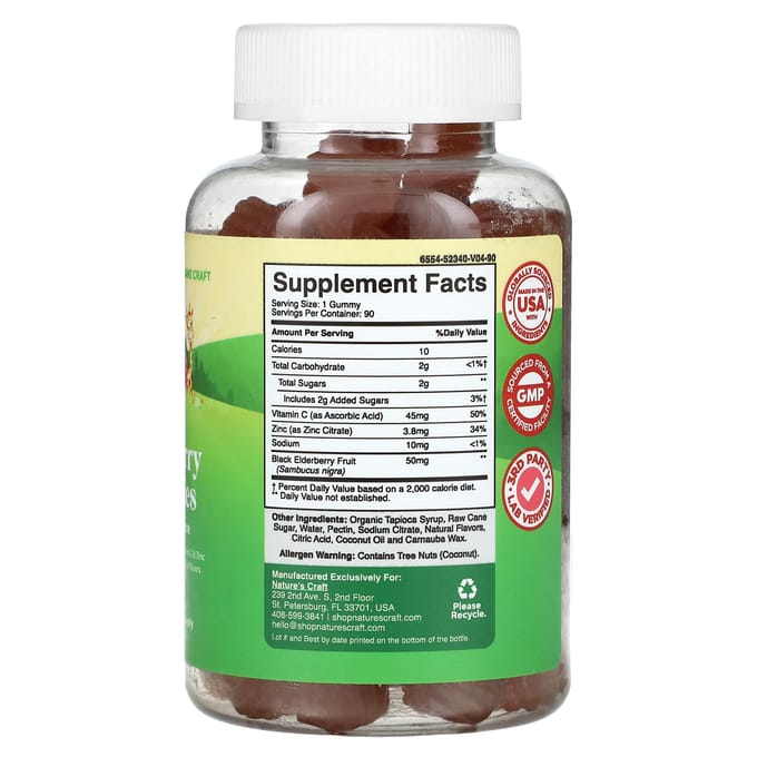 Nature's Craft, vlierbessengummies voor kinderen, framboos, 90 gummies