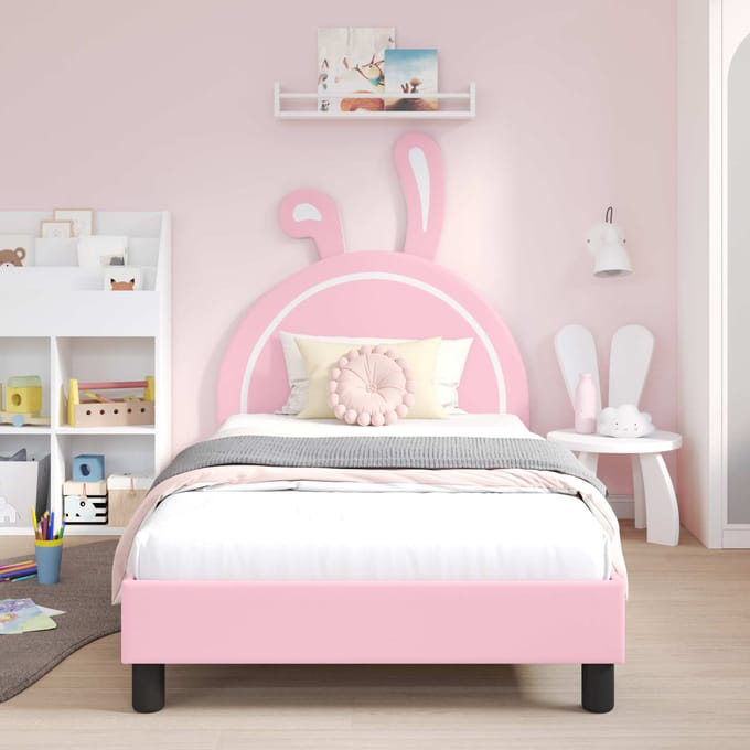 vidaXL - Kinderen - bedframe - met - hoofdboard - Roze - 90 - x - 190 - cm - PU