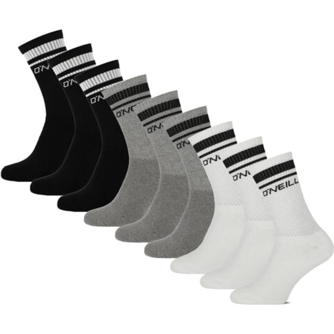 O'Neill Sportsokken unisex 9-pack effen multi wit/grijs/zwart