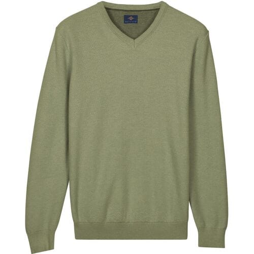 Baileys Trui Cotton V-Neck Pullover Subtle Faux-Uni Structure Knit Misty Green / male