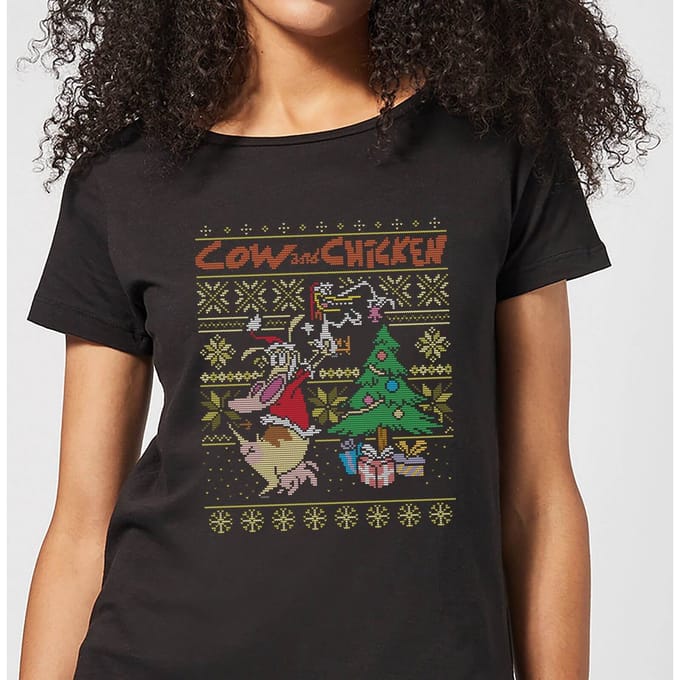 Cow and Chicken Cow And Chicken Kerstmis Dames T-Shirt - Zwart - XXL