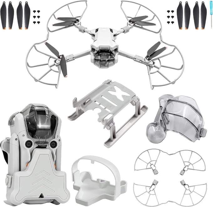 Accessoires Set voor Mini 4 Pro Drone: Propellerbeschermers, Landing Gear, Gimbal Bescherming en Lens Case
