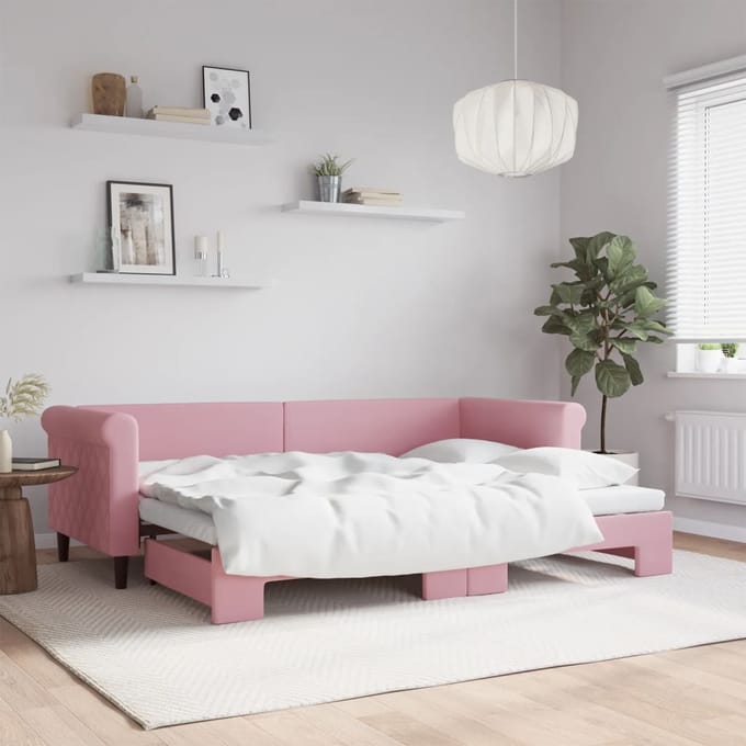 vidaXL - Slaapbank - met - onderschuifbed - 80x200 - cm - fluweel - roze